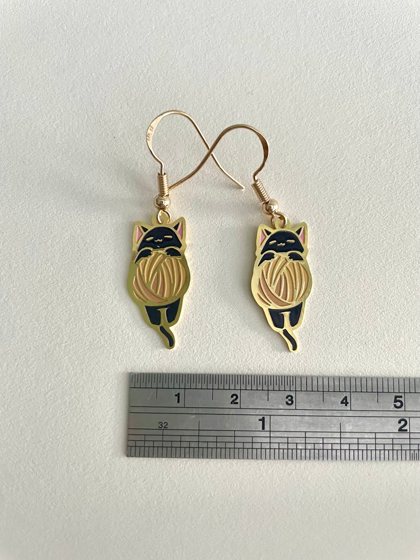 Black Cat | original design | Thin/light Enamel Earrings | 2cm x 1cm