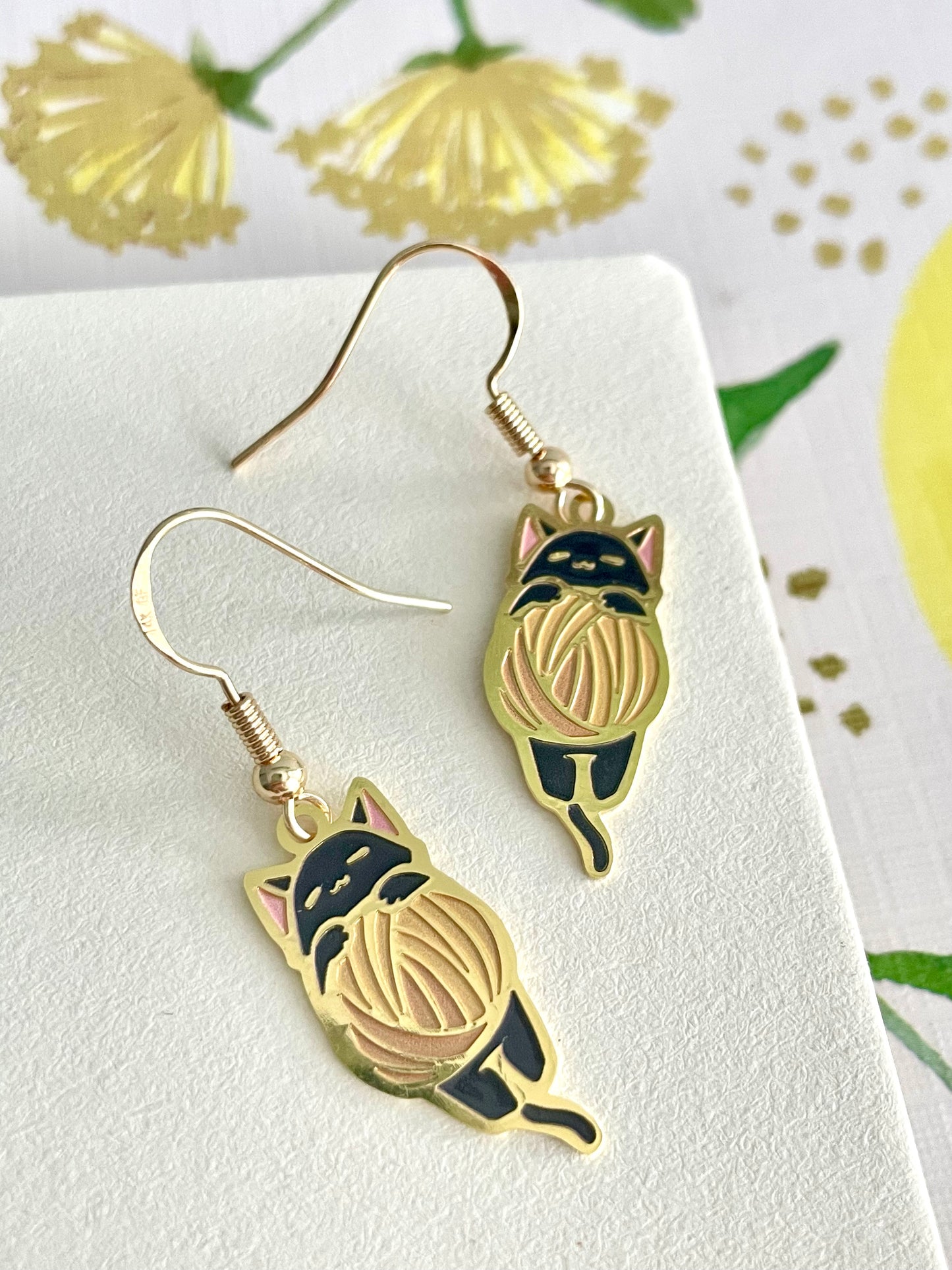 Black Cat | original design | Thin/light Enamel Earrings | 2cm x 1cm