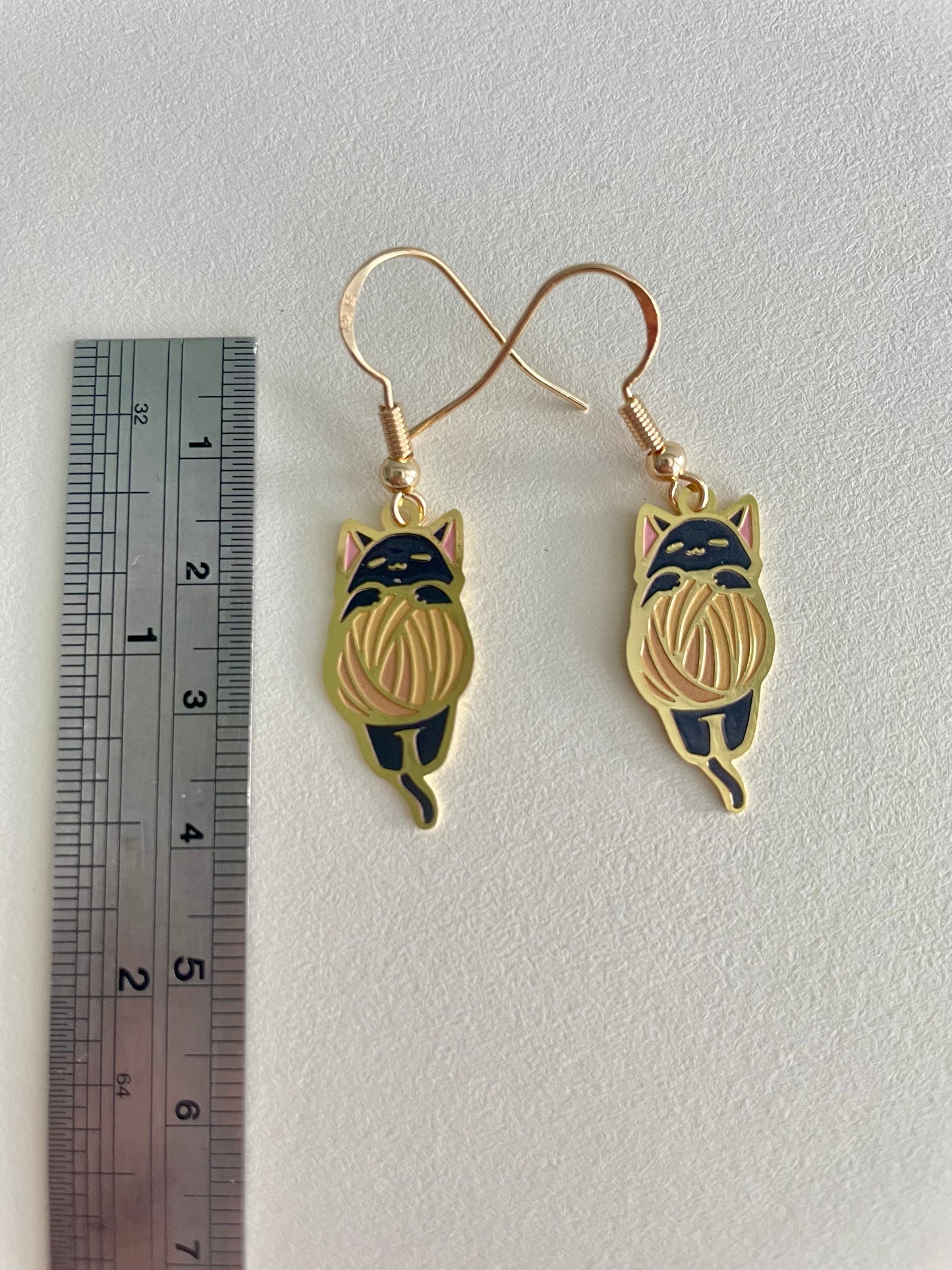 Black Cat | original design | Thin/light Enamel Earrings | 2cm x 1cm