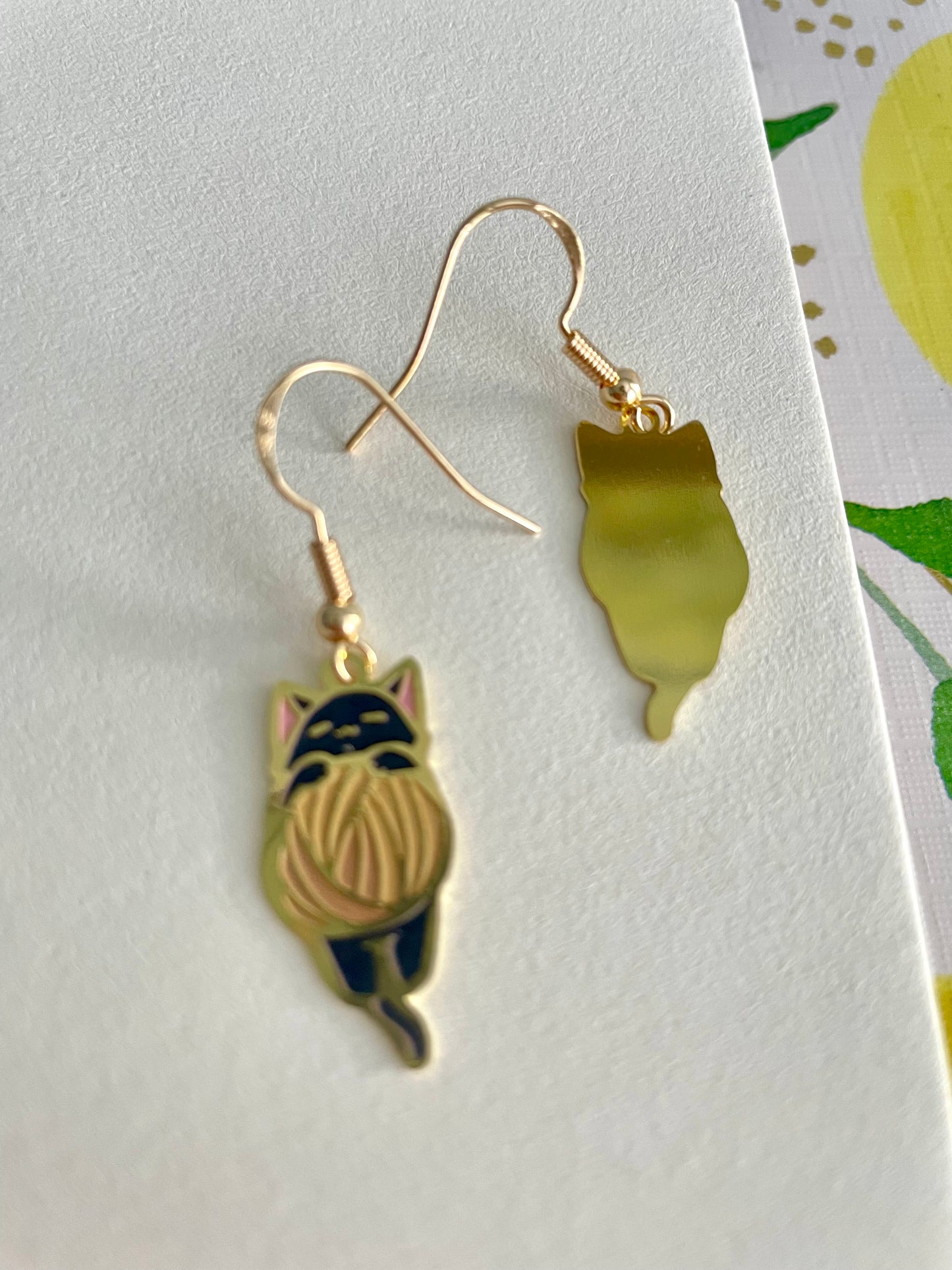 Black Cat | original design | Thin/light Enamel Earrings | 2cm x 1cm