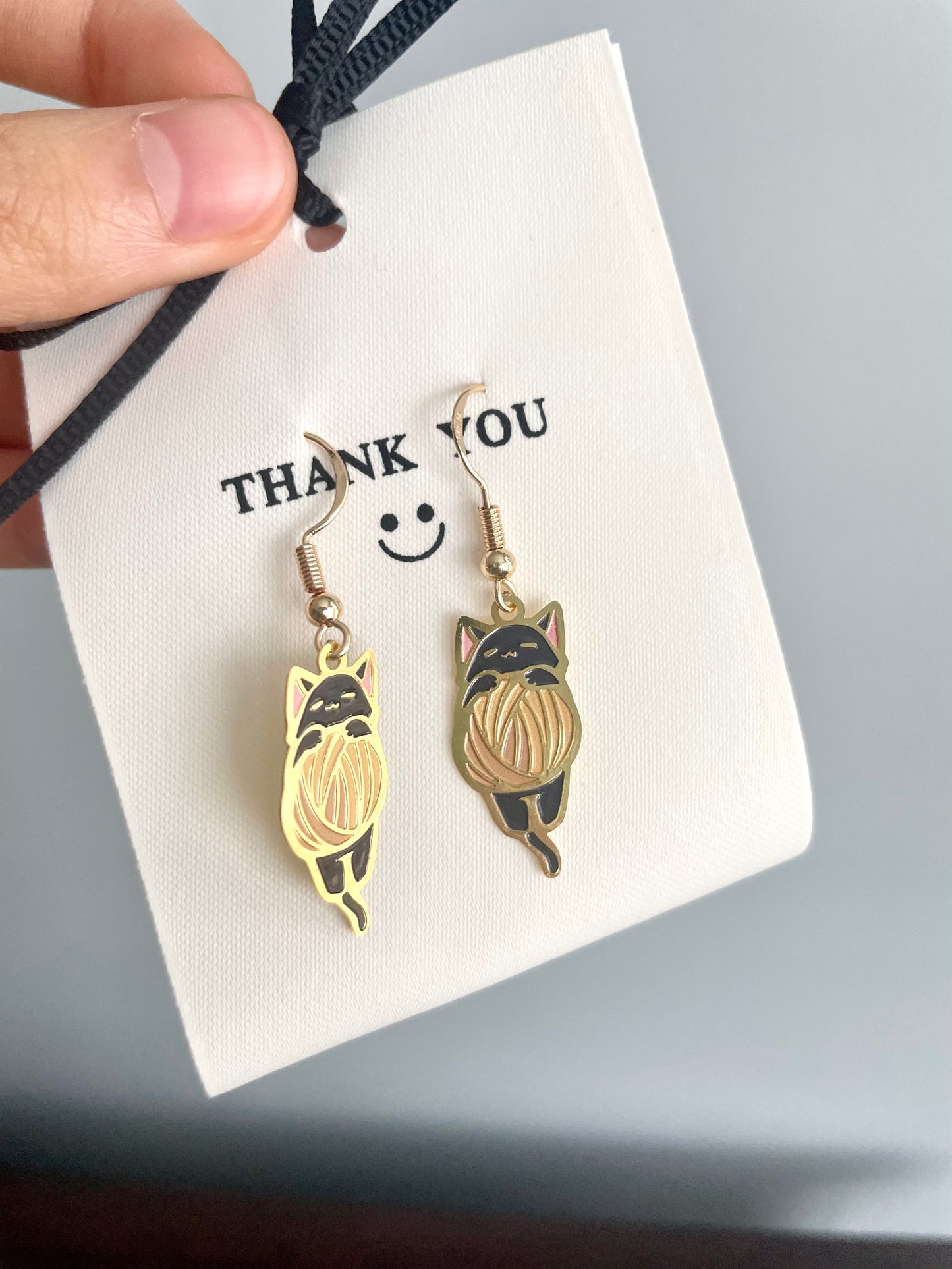Black Cat | original design | Thin/light Enamel Earrings | 2cm x 1cm