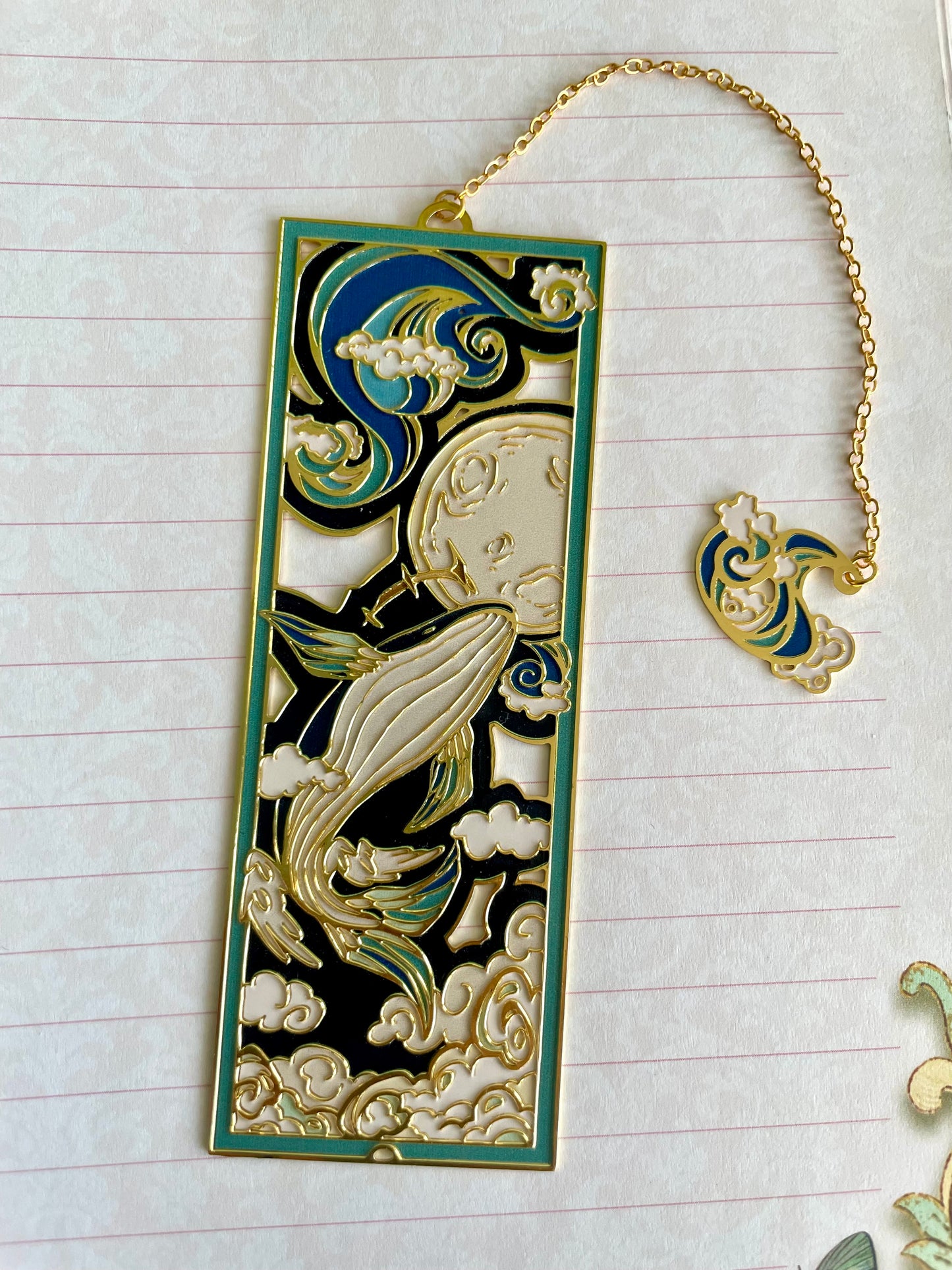 A Whale, Clouds, and the Moon | original design | Enamel Bookmark / Charm | 11x4cm