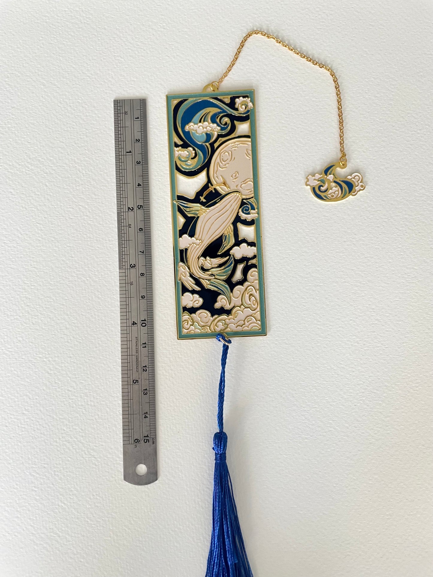 A Whale, Clouds, and the Moon | original design | Enamel Bookmark / Charm | 11x4cm