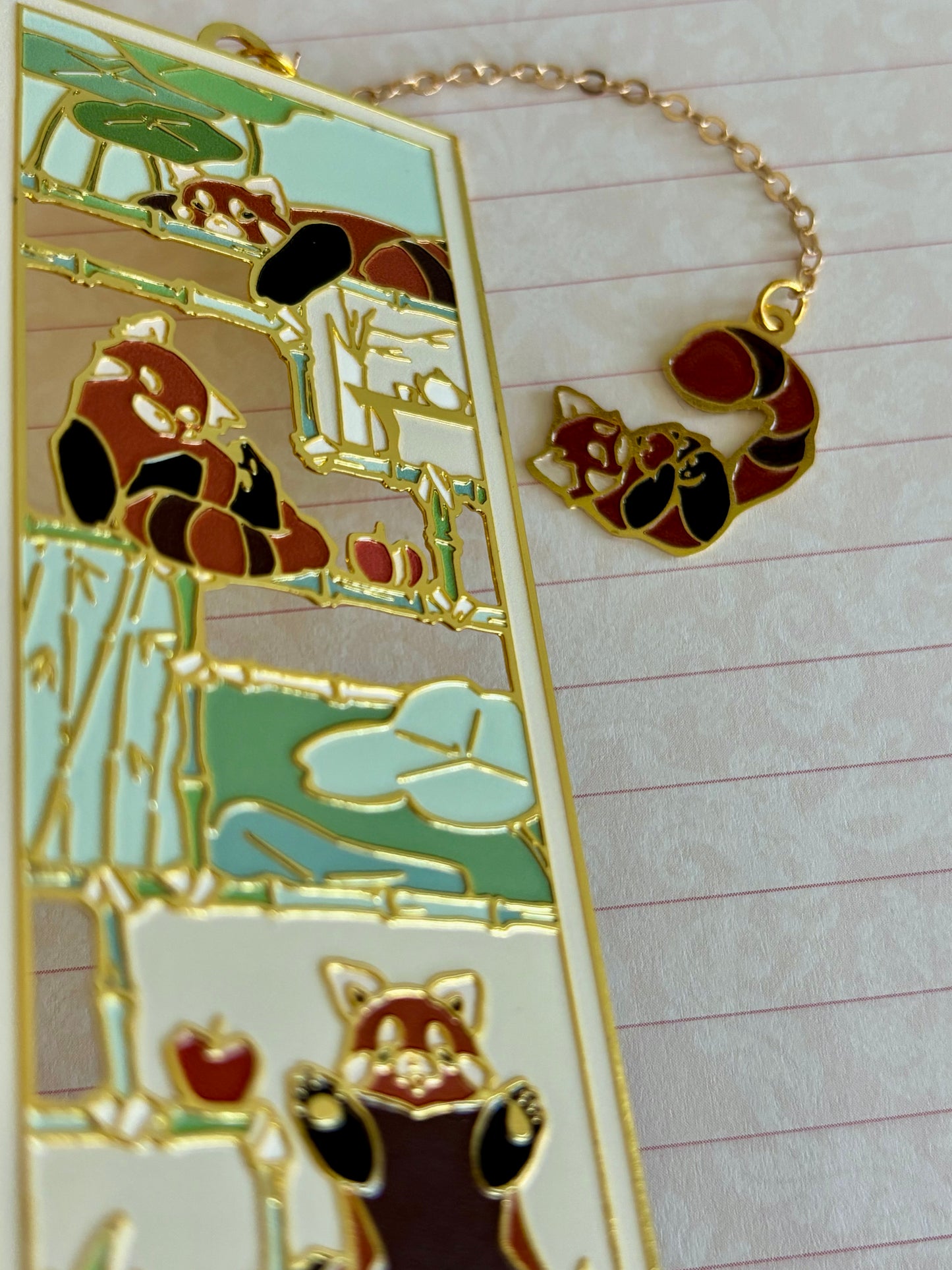 Red Panda | original design | Enamel Bookmark / Charm | 11x4cm