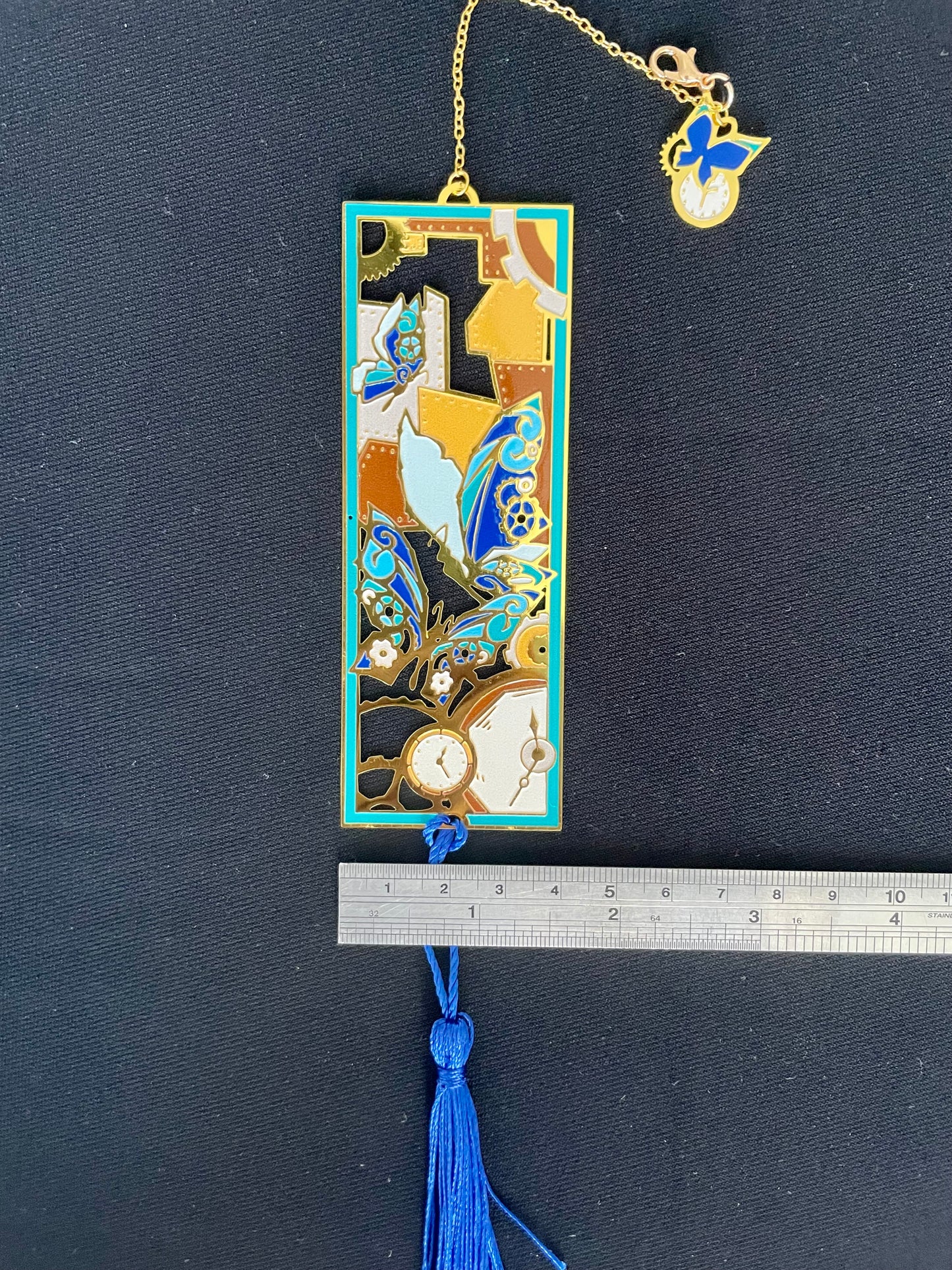 Steam Punk Blue Butterfly Machinery | Original Design | Enamel Bookmark / Charm | 11x4cm