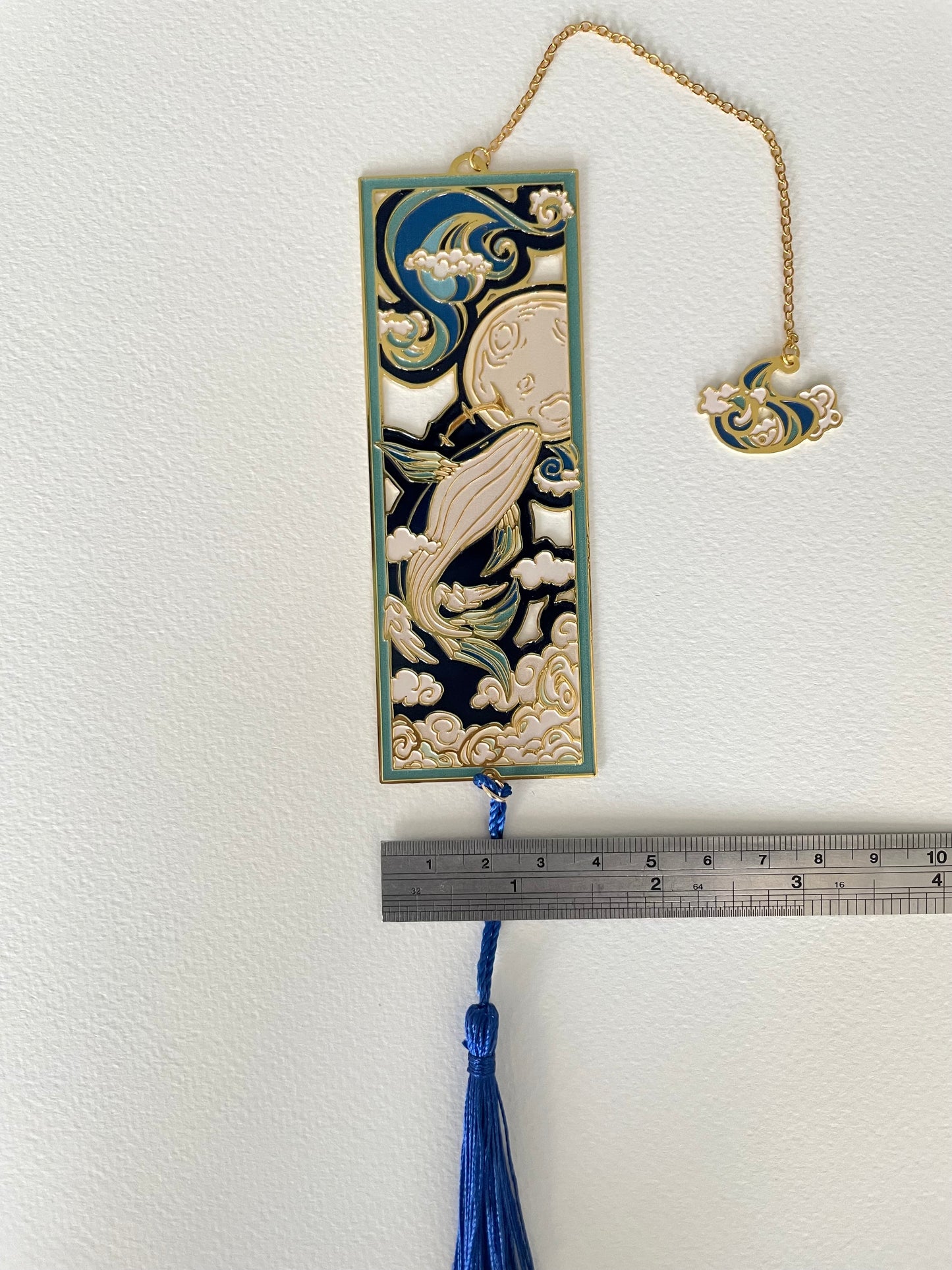 A Whale, Clouds, and the Moon | original design | Enamel Bookmark / Charm | 11x4cm