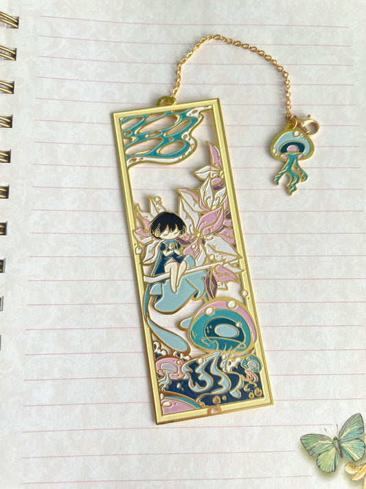 Girl Under The Sea: Jellyfish & Flowers | Original Design | Enamel Bookmark / Charm | 11x4cm